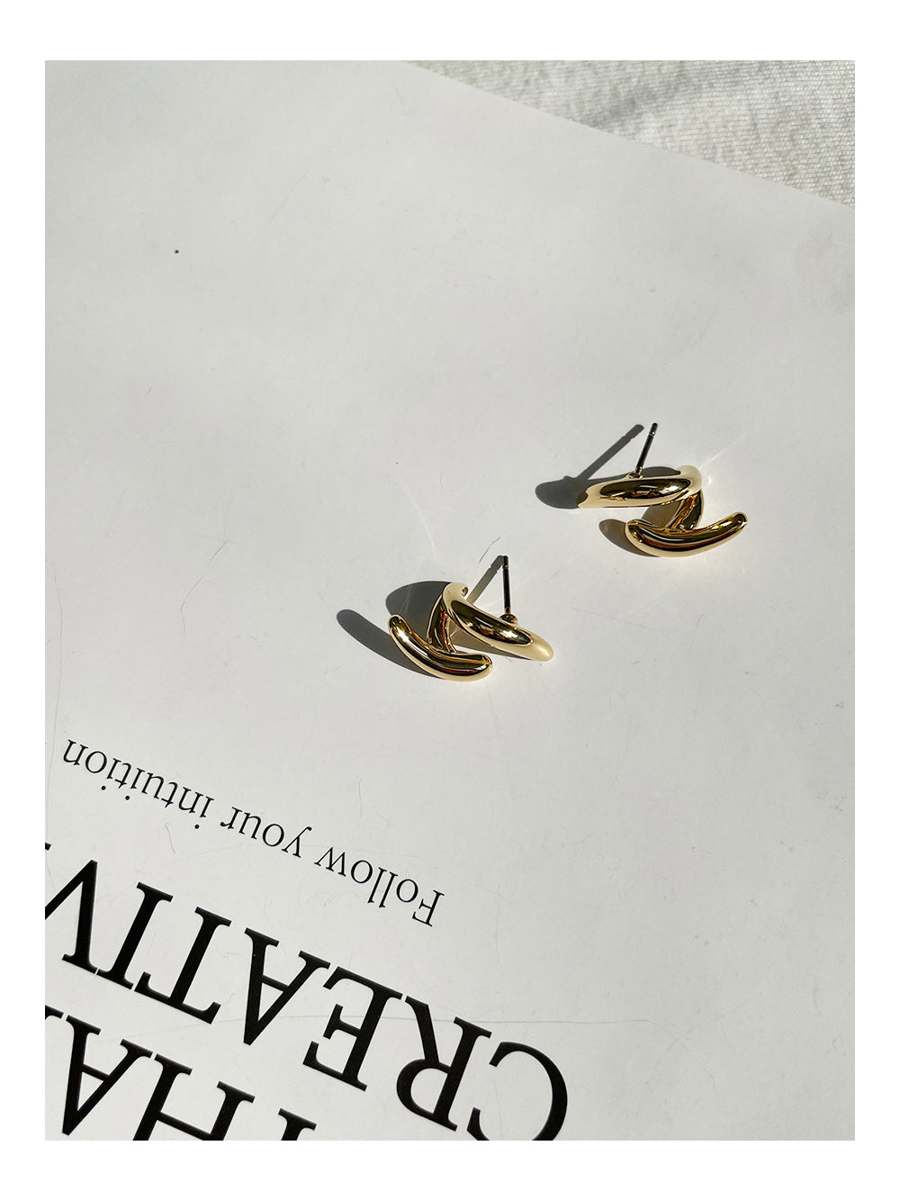 Curved Crescent Stud Earrings - Gold and Silver