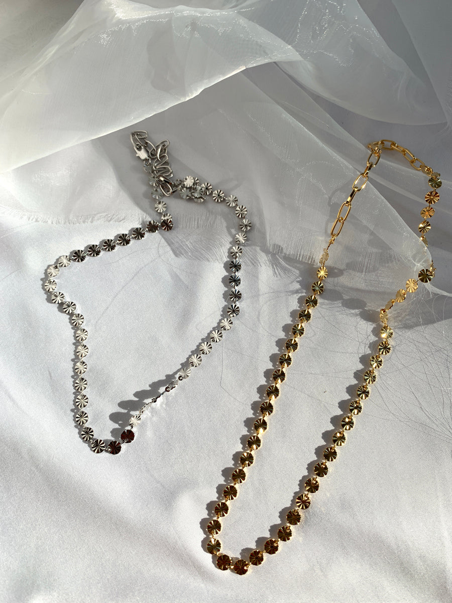 Gold and Silver Dainty Floral Chain Necklaces