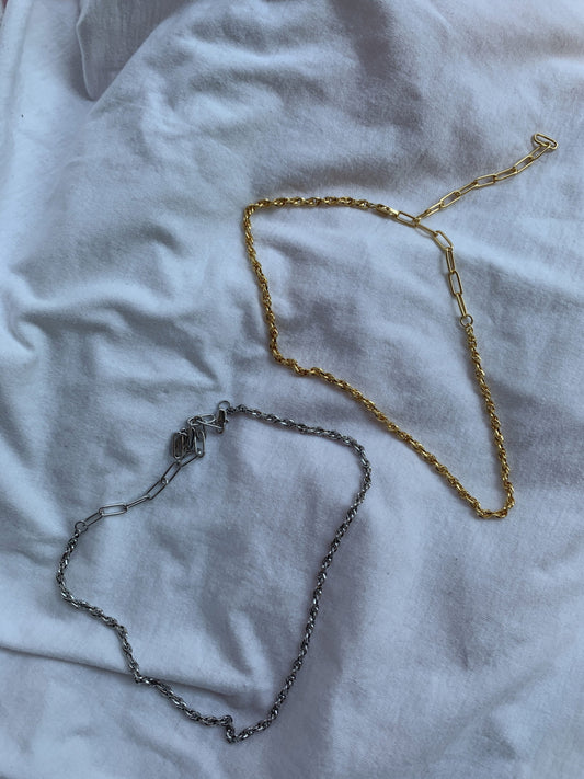 Dual Tone Chunky Chain Necklace - Gold and Silver