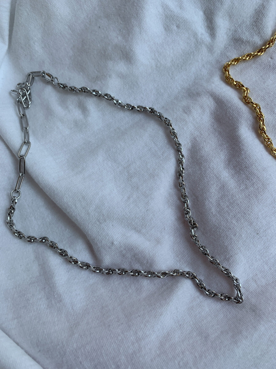 Dual Tone Chunky Chain Necklace - Gold and Silver