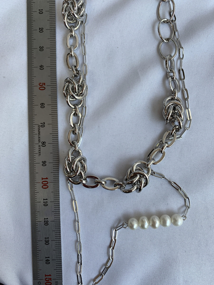 Dual-Chain Knot Necklace with Pearl Accents