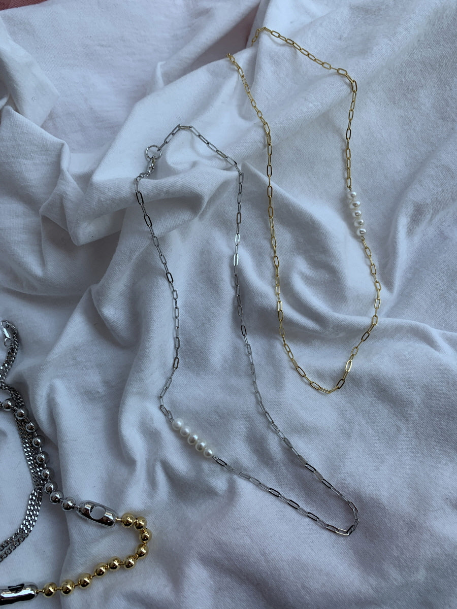 Elegant Gold and Silver Chain Necklaces with Freshwater Pearls