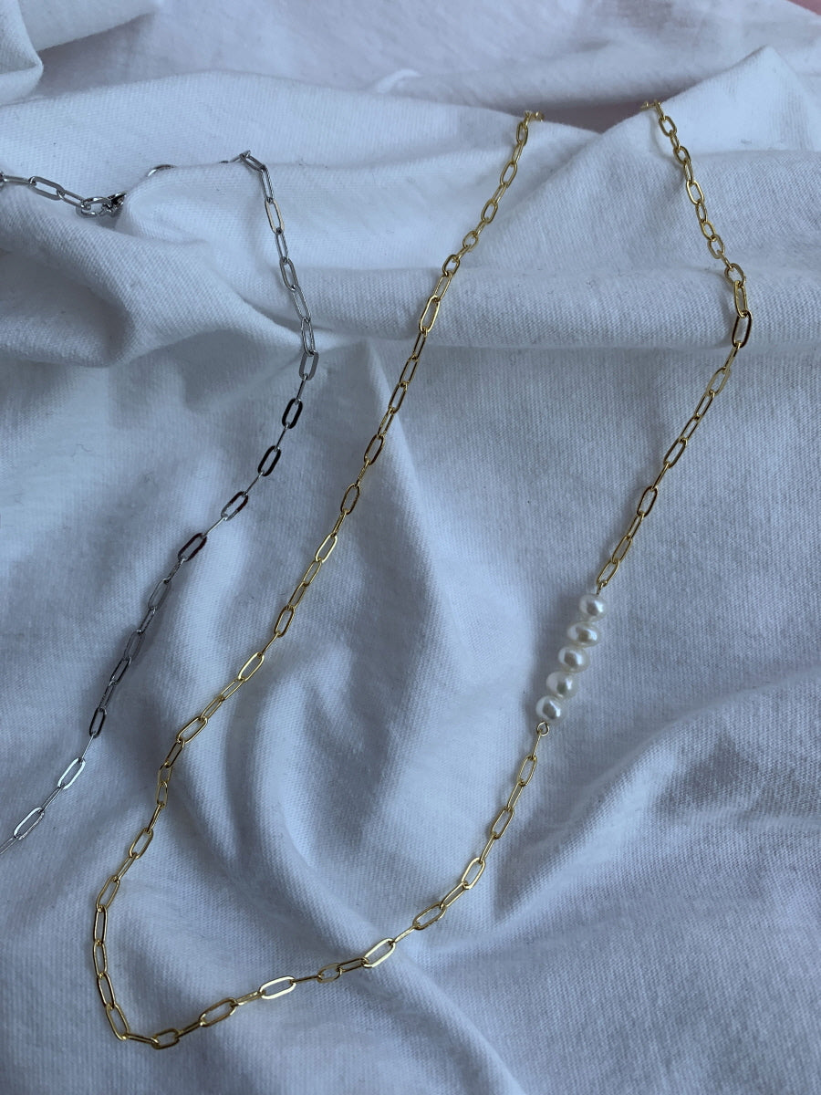 Elegant Gold and Silver Chain Necklaces with Freshwater Pearls