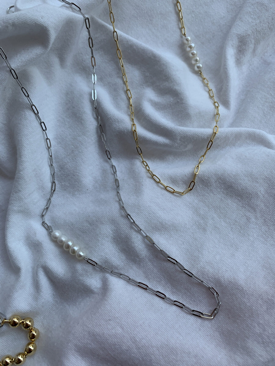 Elegant Gold and Silver Chain Necklaces with Freshwater Pearls