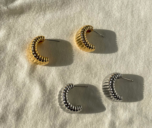 Gold and Silver Plated Ribbed Hoop Earrings