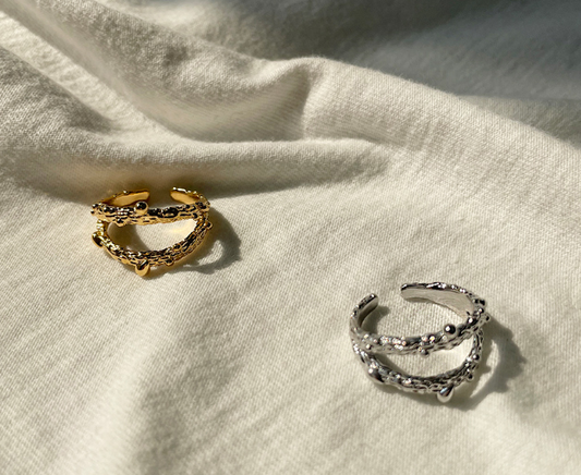 Gold and Silver Textured Double Band Rings