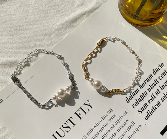 Elegant Gold and Silver Plated Link Bracelets with Swarovski Pearls