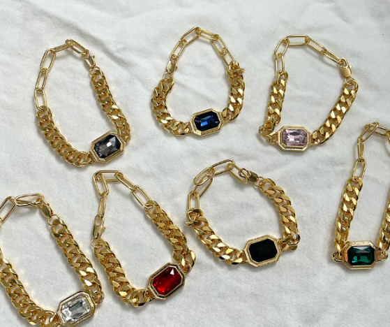 Gold and Silver Plated Chunky Chain Bracelets with Gemstone Accents