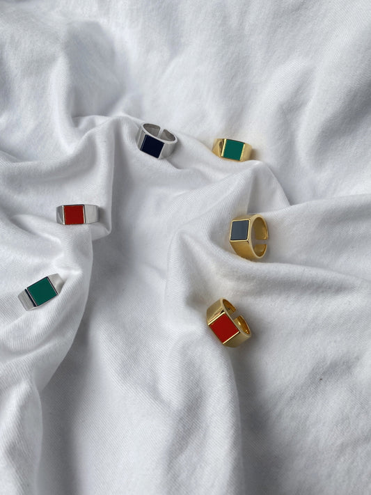 Square Signet Ring with Enamel Inlay