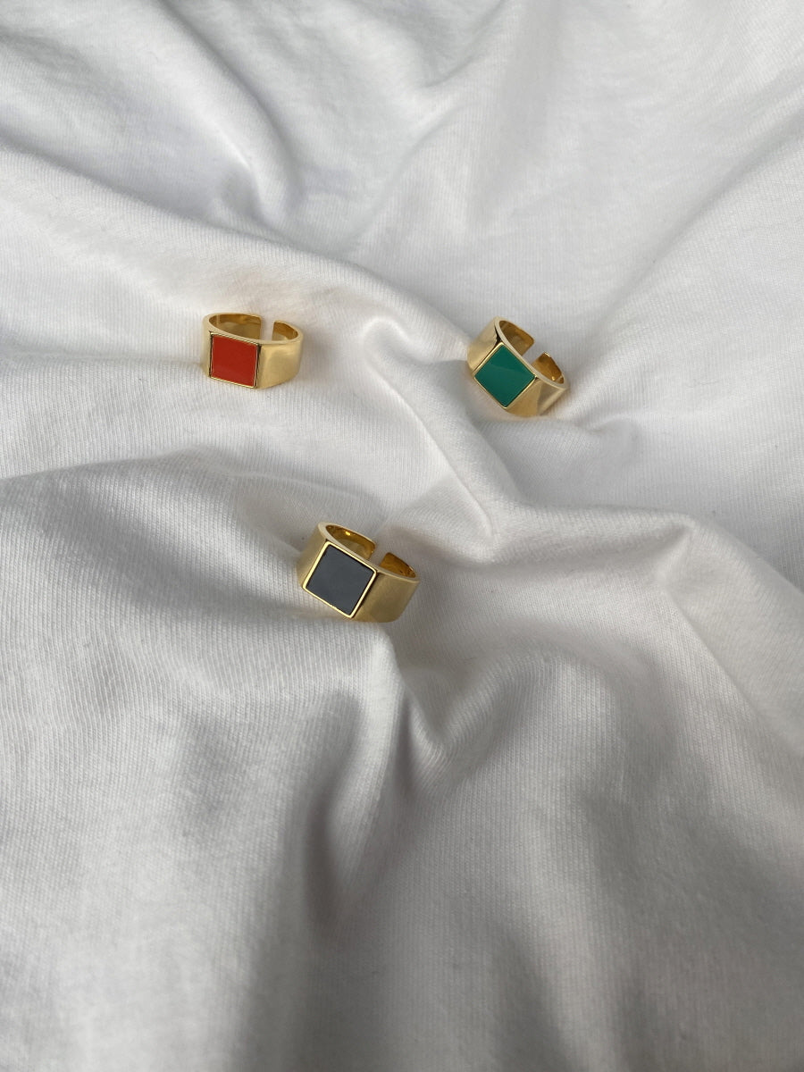 Square Signet Ring with Enamel Inlay