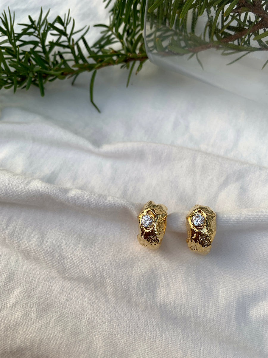 Gold & Silver Plated Textured Hoop Earrings with Crystal Accents