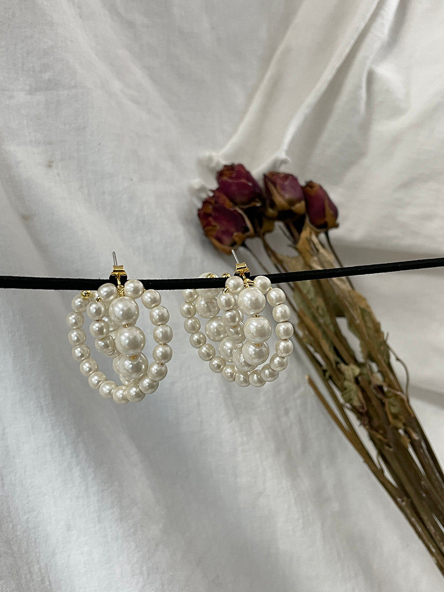 Gold and Silver Plated Layered Faux Pearl Hoop Earrings