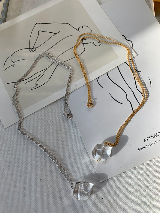 Gold & Silver Plated Necklace with Clear Quartz Pendant