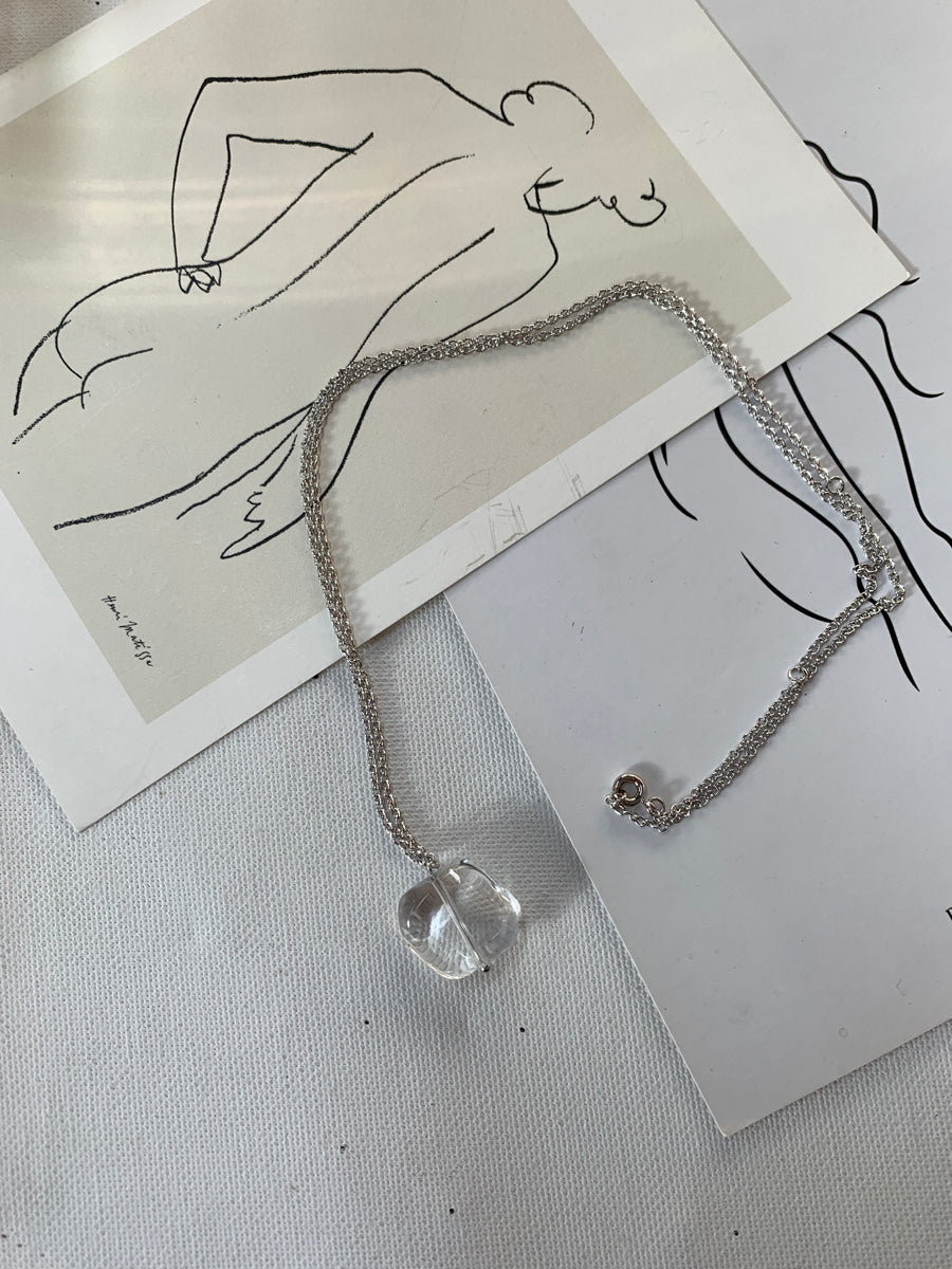 Gold & Silver Plated Necklace with Clear Quartz Pendant