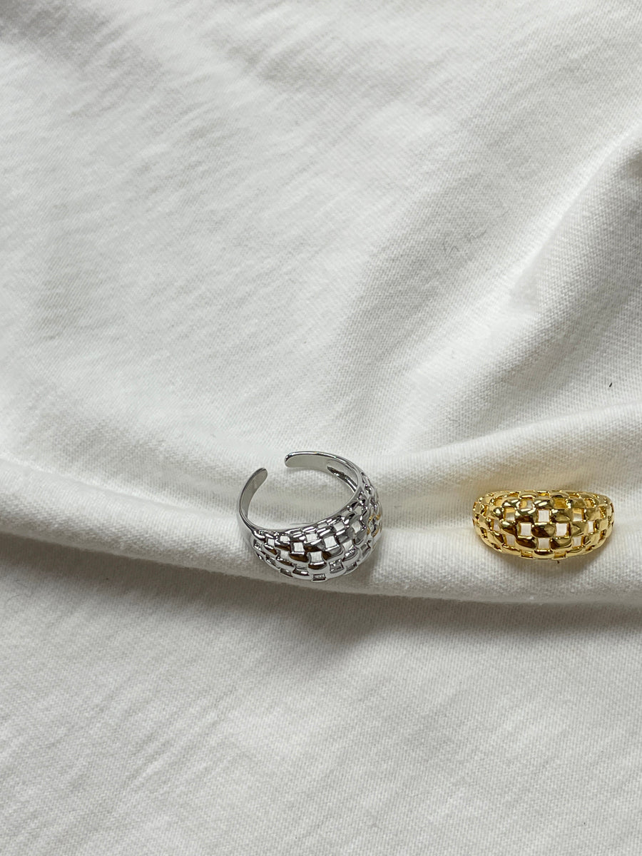 Elegant Gold & Silver-Plated Basketweave Open Ring