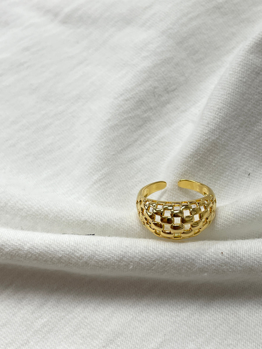 Elegant Gold & Silver-Plated Basketweave Open Ring