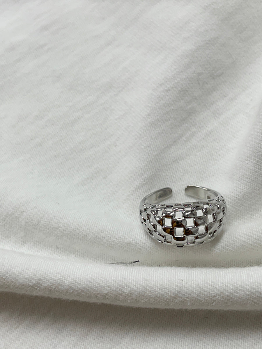 Elegant Gold & Silver-Plated Basketweave Open Ring