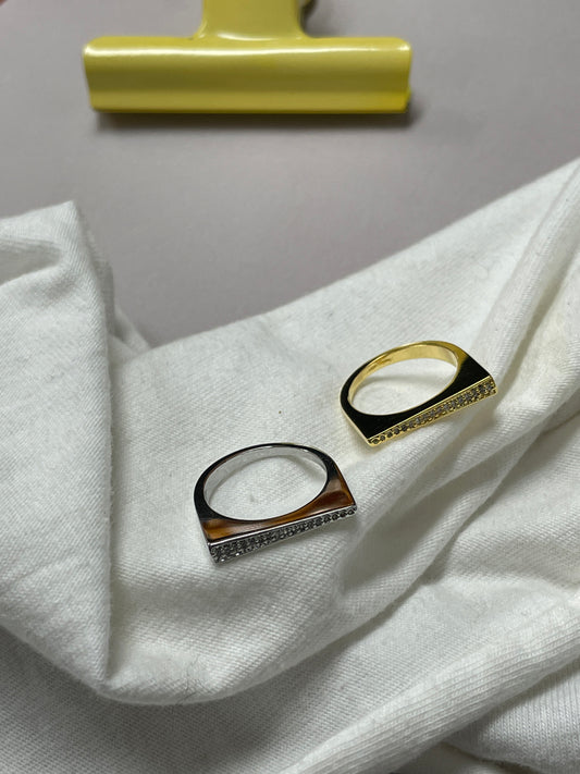 Gold and Silver-Plated Slim Bar Crystal Rings