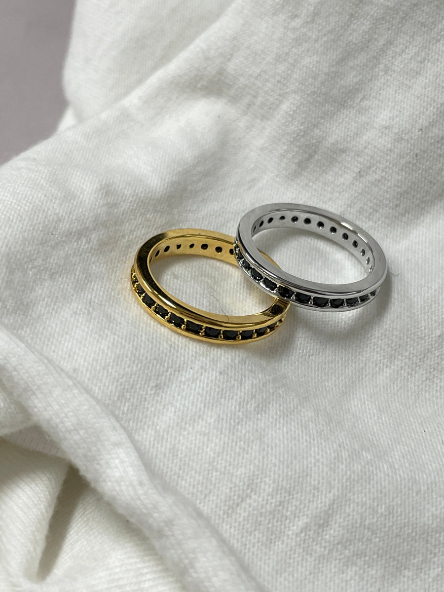 Gold and Silver-Plated Black Crystal Eternity Rings