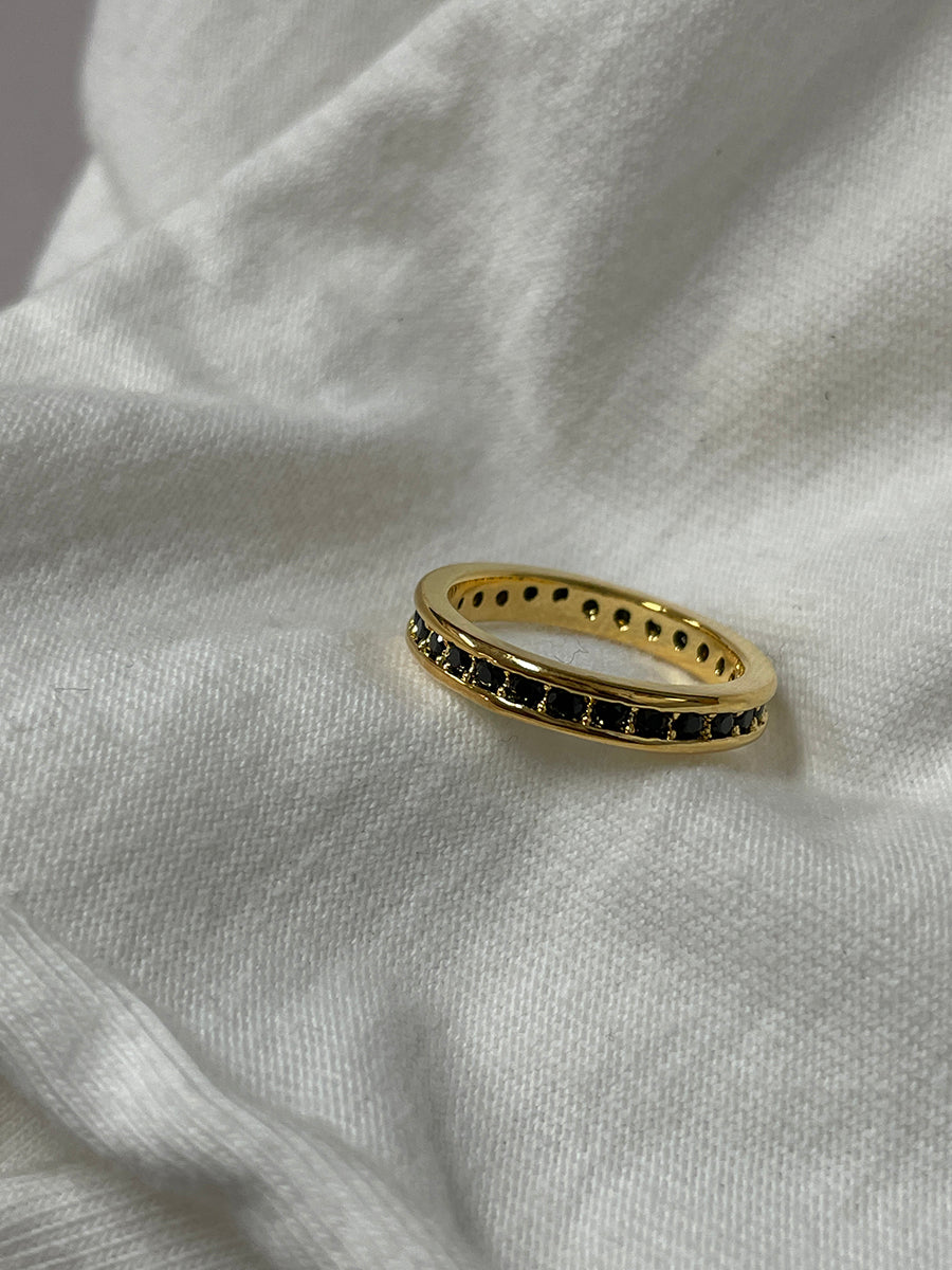 Gold and Silver-Plated Black Crystal Eternity Rings