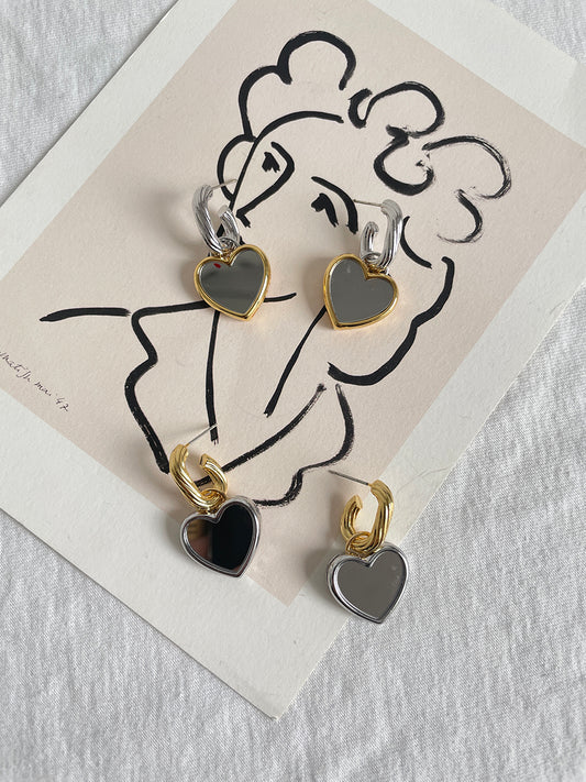 Gold and Silver Plated Heart Charm Hoop Earrings