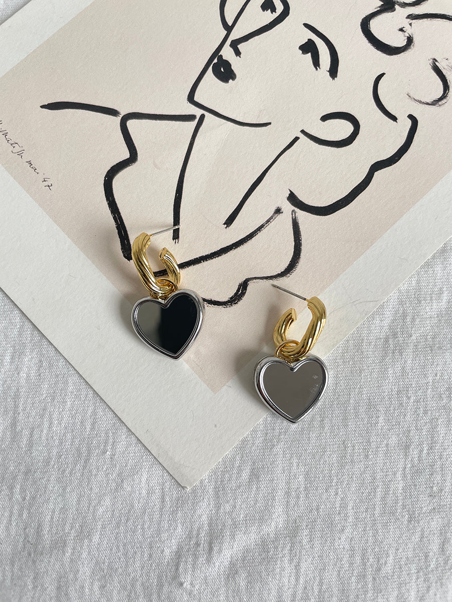 Gold and Silver Plated Heart Charm Hoop Earrings