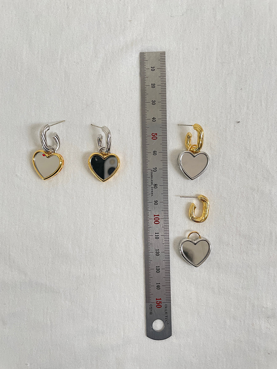 Gold and Silver Plated Heart Charm Hoop Earrings