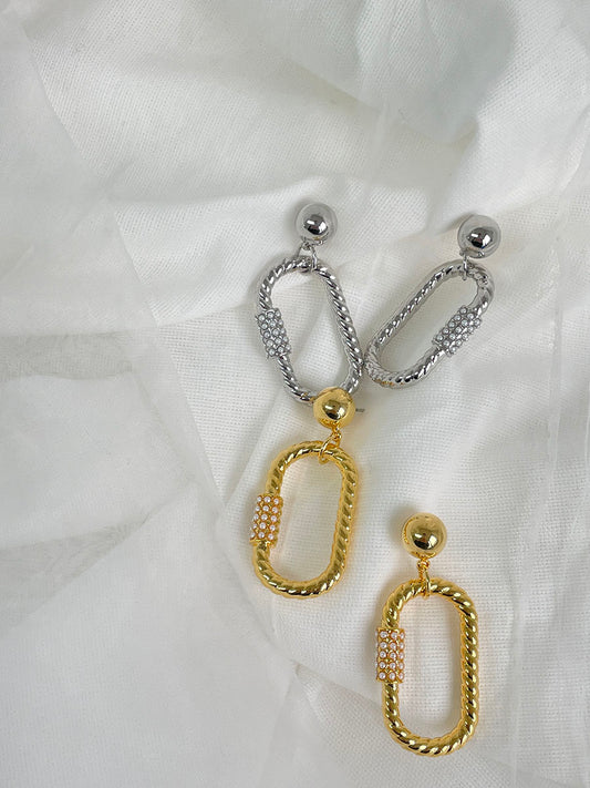 Gold and Silver Plated Rope Chain Drop Earrings with Crystal Accents