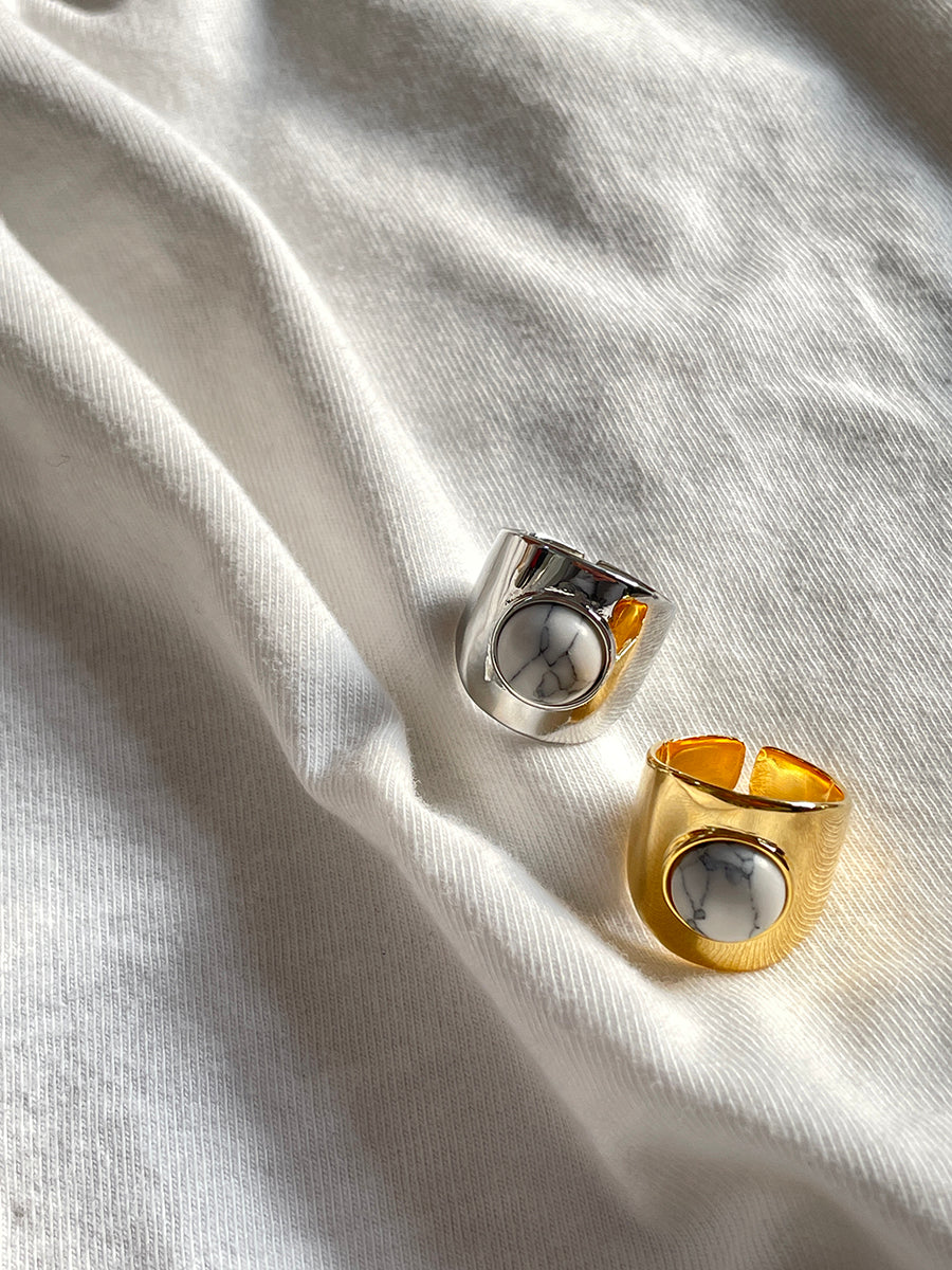 Gold and Silver-Plated Marble Accent Cuff Rings