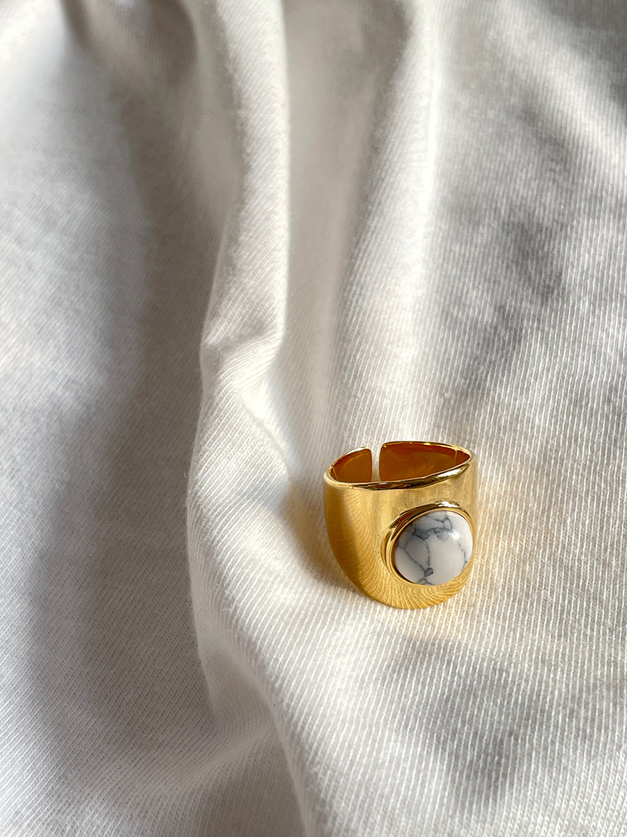 Gold and Silver-Plated Marble Accent Cuff Rings