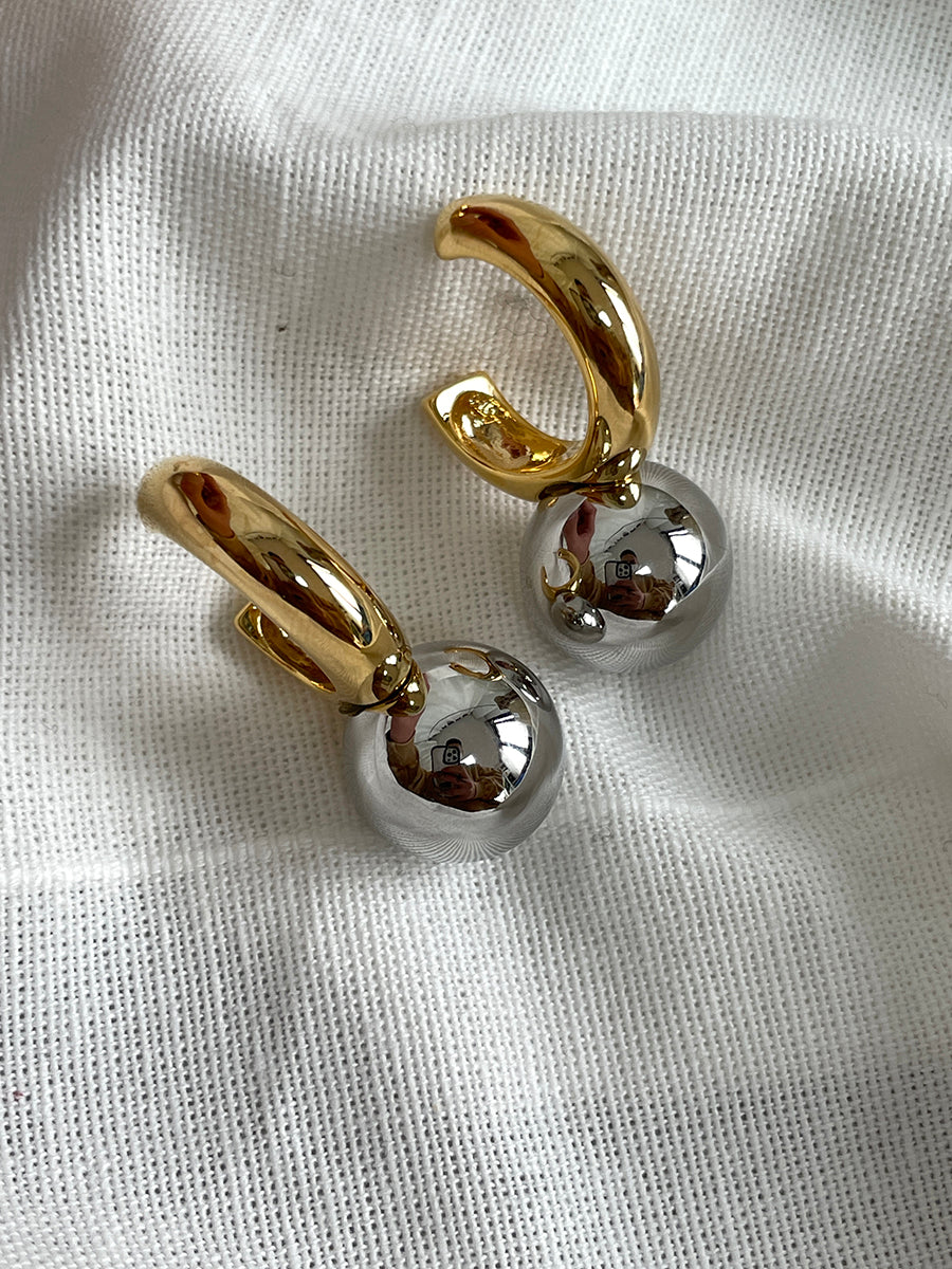 Gold and Silver Plated Sphere Drop Earrings