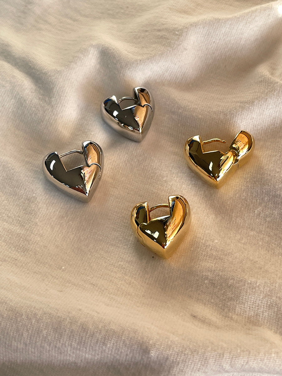 Silver-Plated Geometric Heart Earrings