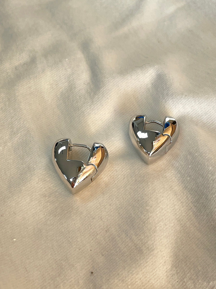 Silver-Plated Geometric Heart Earrings