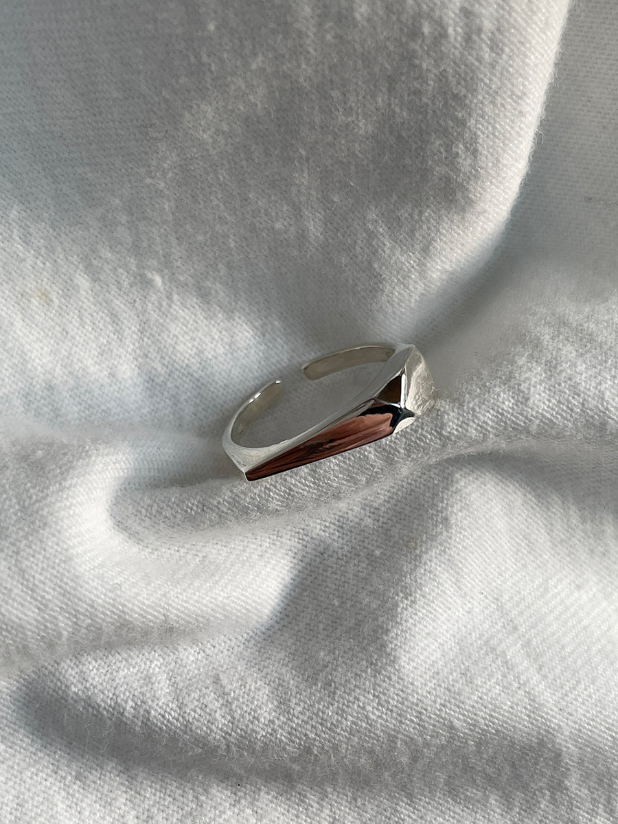 Silver-Plated Geometric Blade Ring