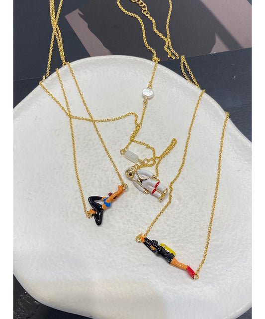 Vibrant Enamel Diver Pendant Necklaces - 18k Gold-Plated