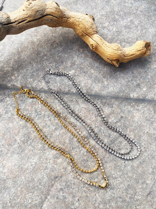 Gold and Silver Plated Crystal Chain Necklace