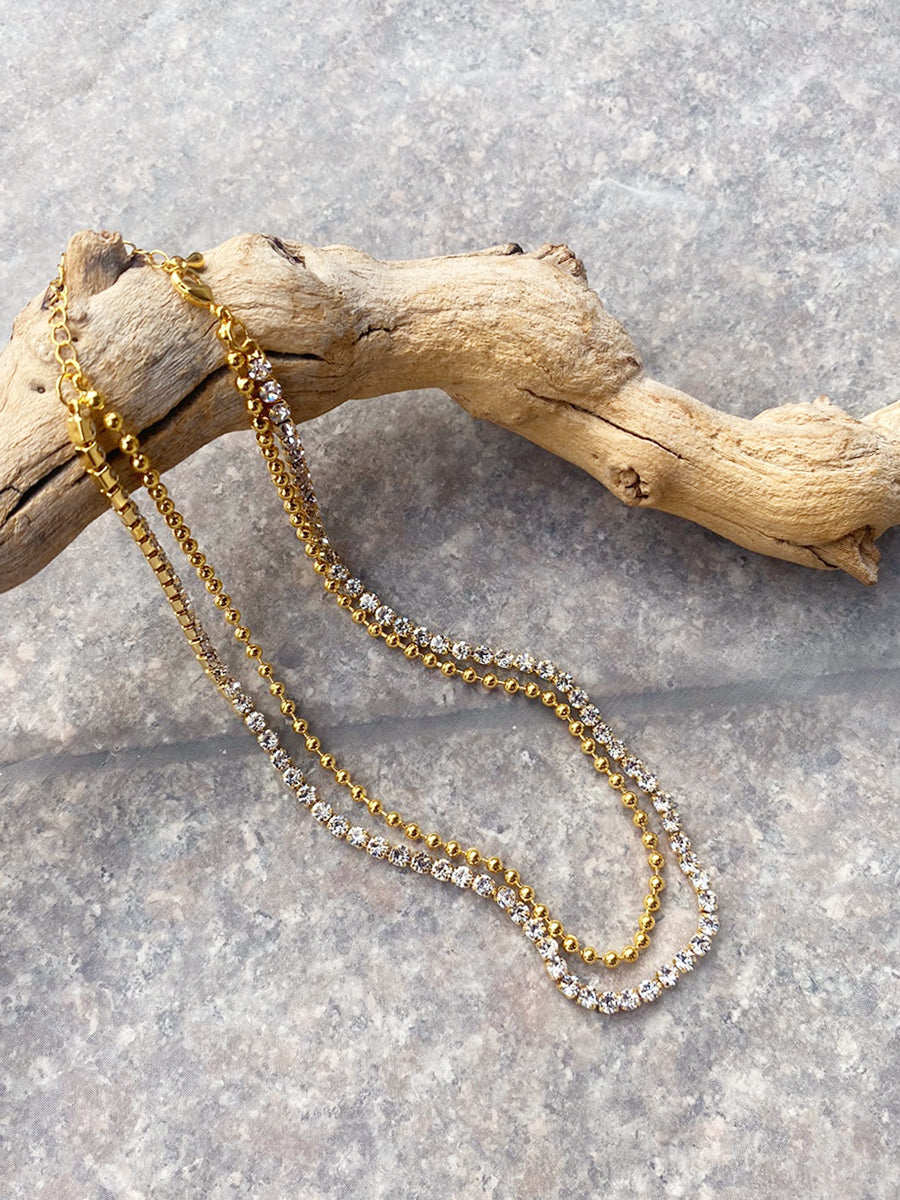 Gold and Silver Plated Crystal Chain Necklace