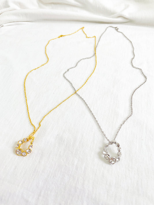 Crystal Heart Pendant Necklace - Gold & Silver