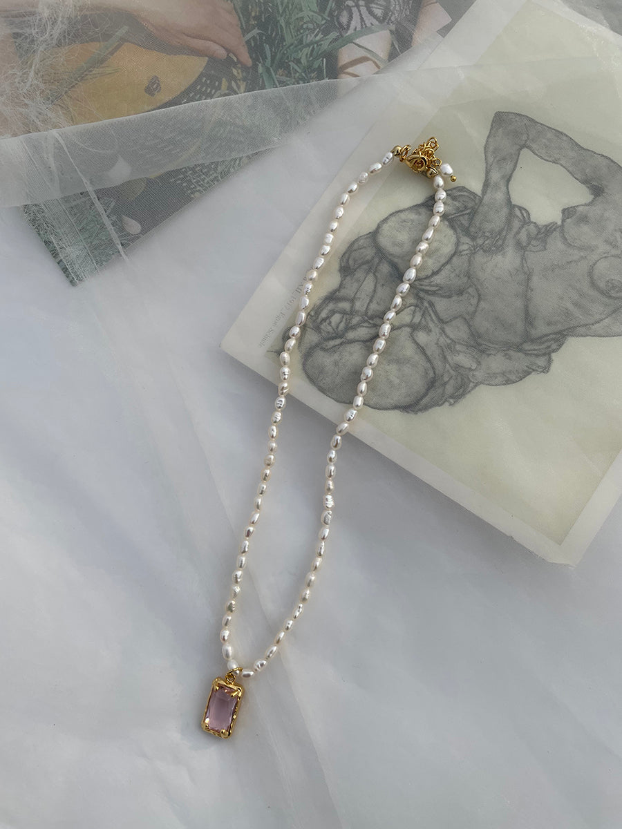 Elegant Freshwater Pearl Necklace with Gemstone Pendant