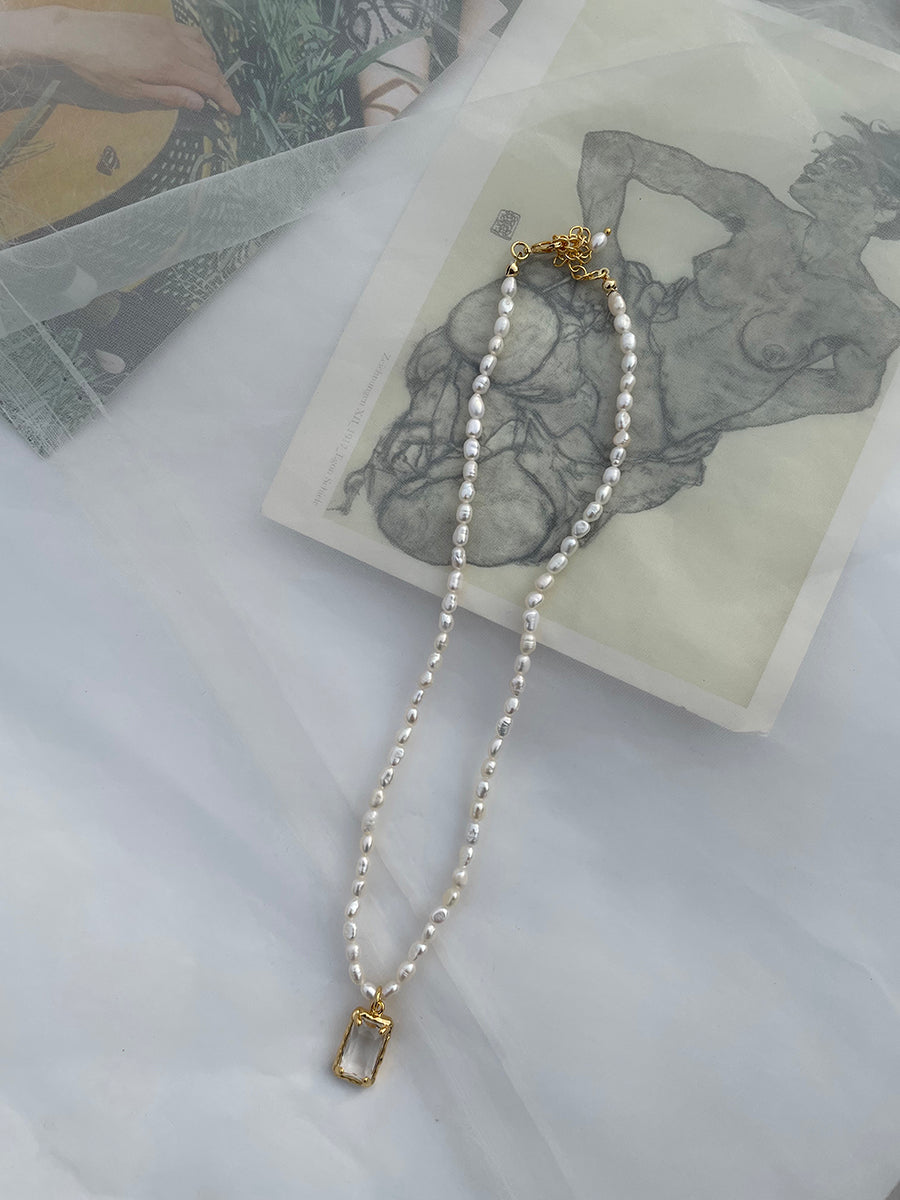 Elegant Freshwater Pearl Necklace with Gemstone Pendant