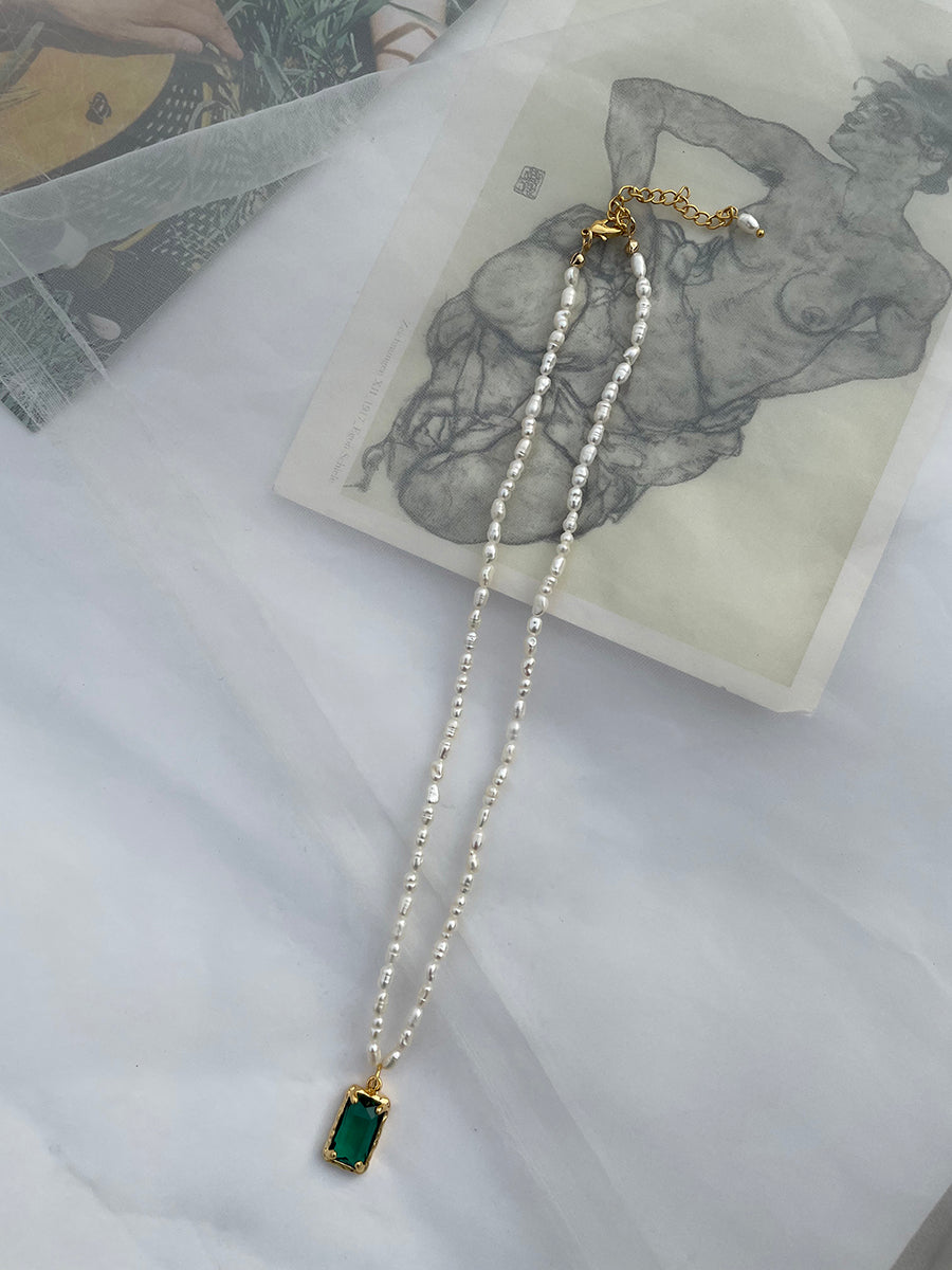 Elegant Freshwater Pearl Necklace with Gemstone Pendant