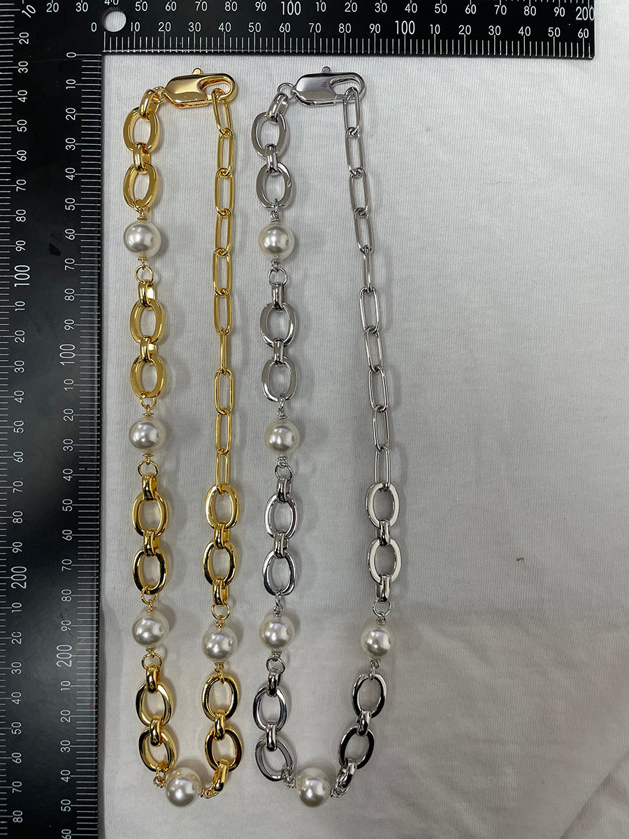 Gold and Silver Plated Pearl Link Chain Necklace with Toggle Clasp