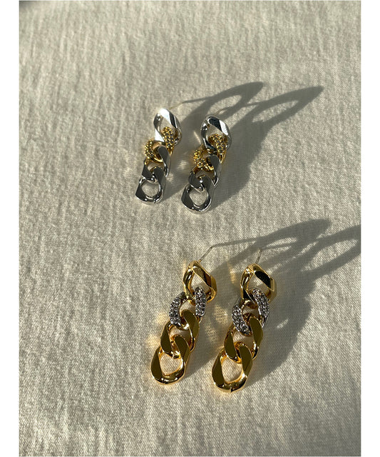 Silver and Gold-Plated Chain Link Earrings