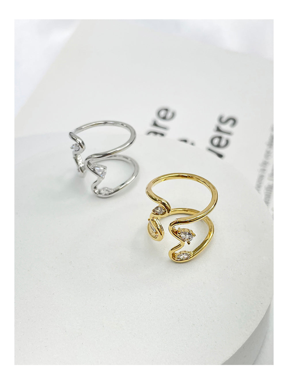 Elegant Open Band Ring with Cubic Accents in Gold and Silver