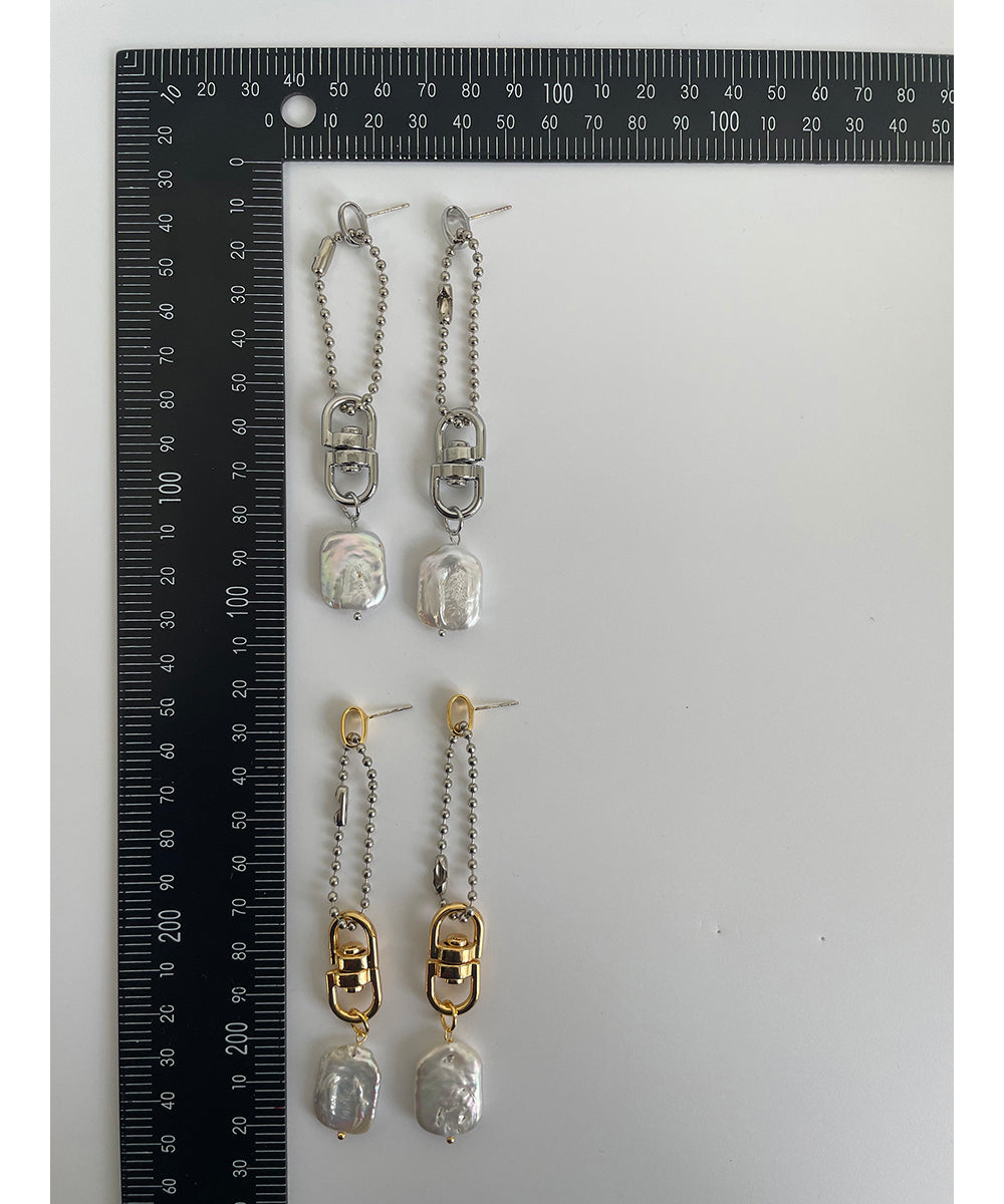 Dual-Tone Cuban Link Chain Earrings with Cubic Zirconia