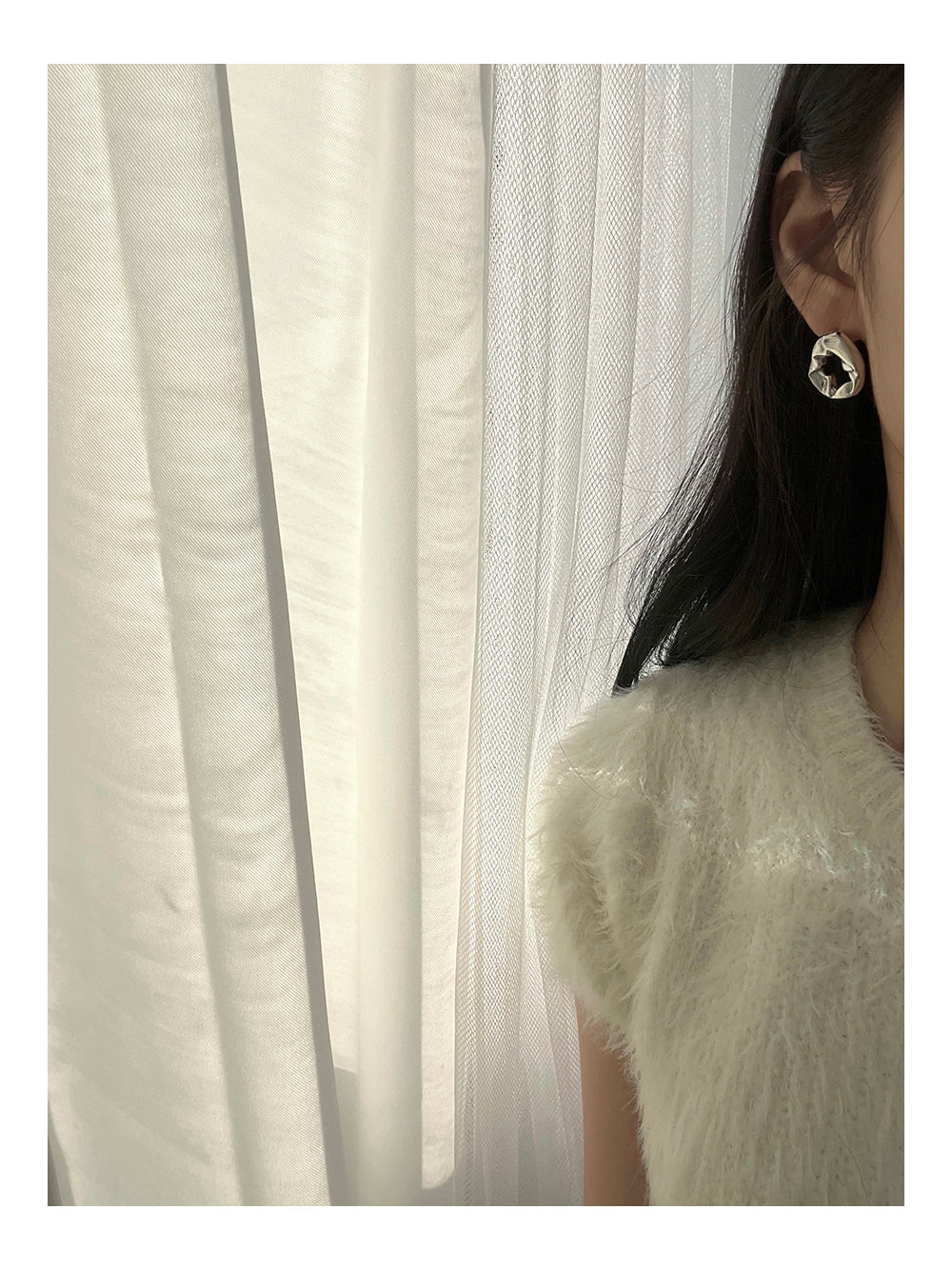 Silver-Plated Abstract Hoop Earrings