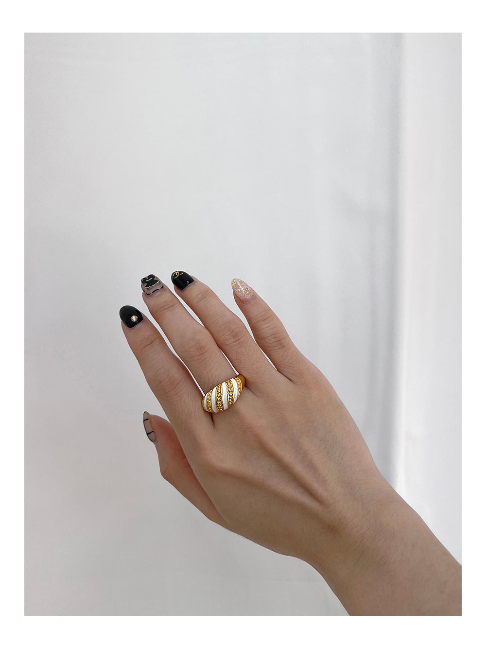 Gold and Silver Plated Striped Enamel Adjustable Rings