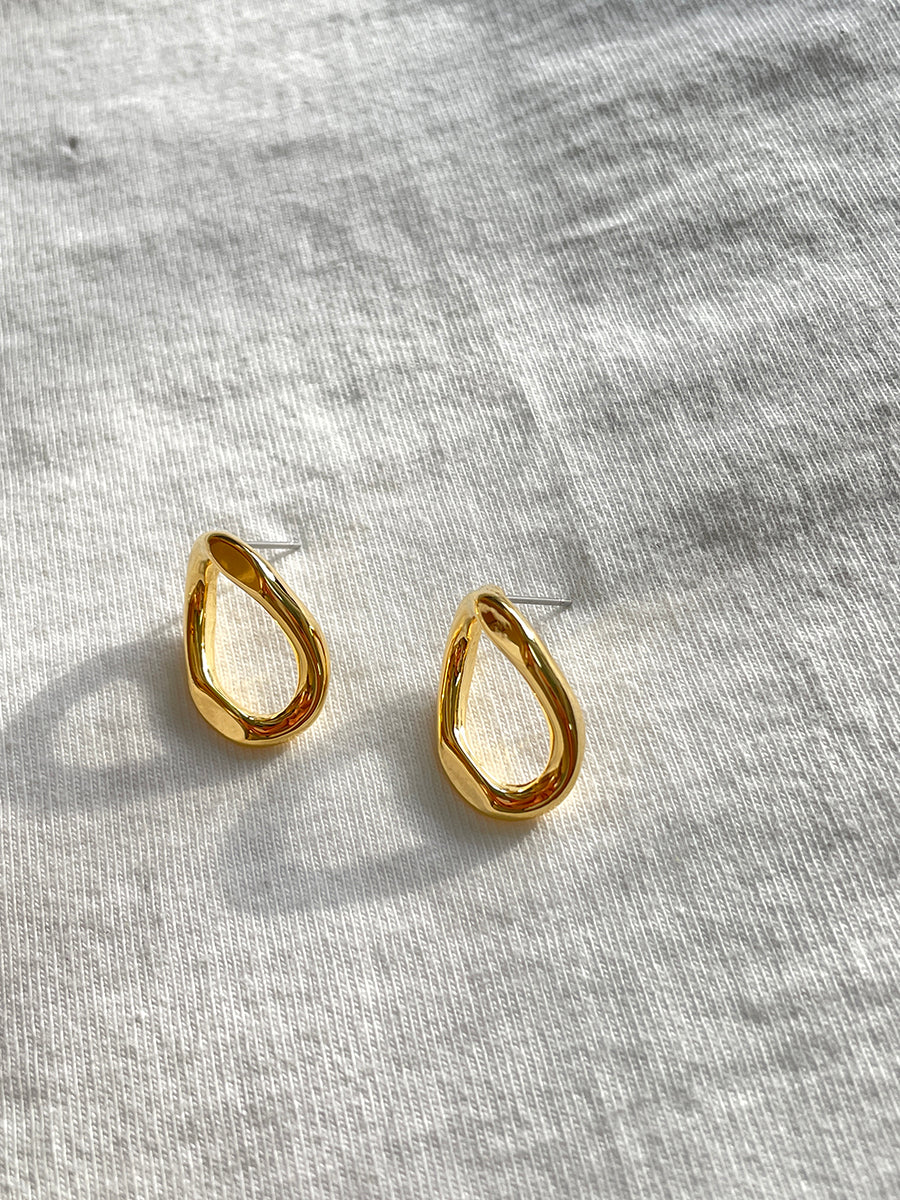 Gold Plated Organic Teardrop Stud Earrings