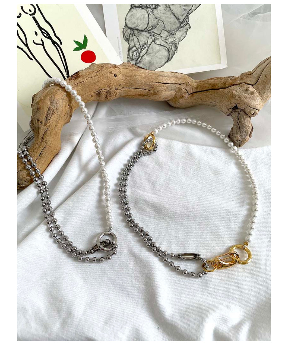 Pearl and Stainless Steel Dual-Chain Necklace with Mixed Metals