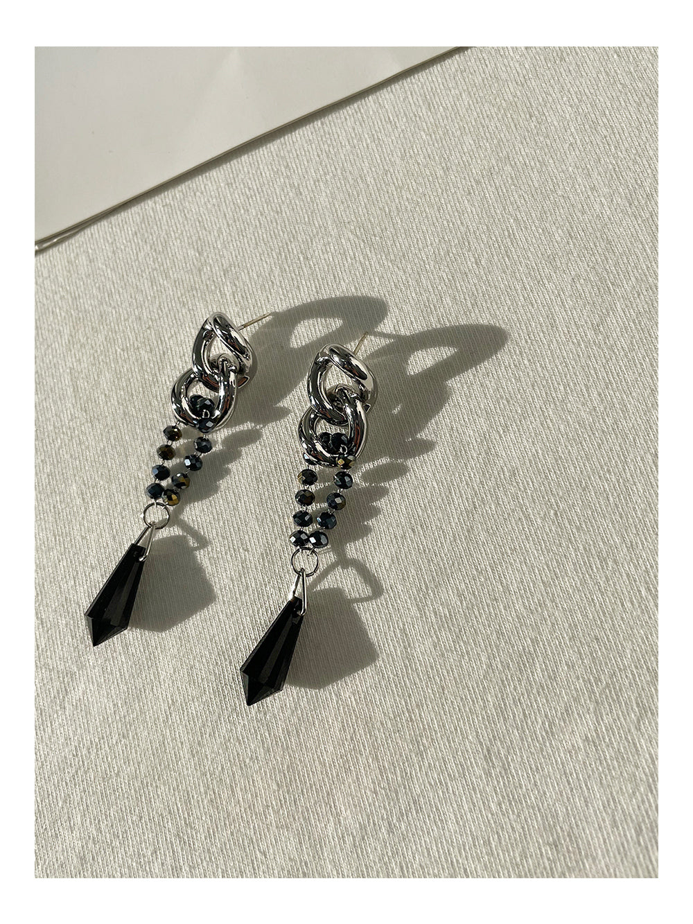 925 Silver Teardrop Chain Earrings with Crystal Accents